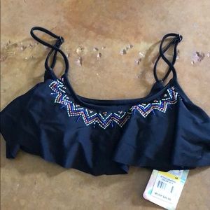 Black beaded ruffle swim top